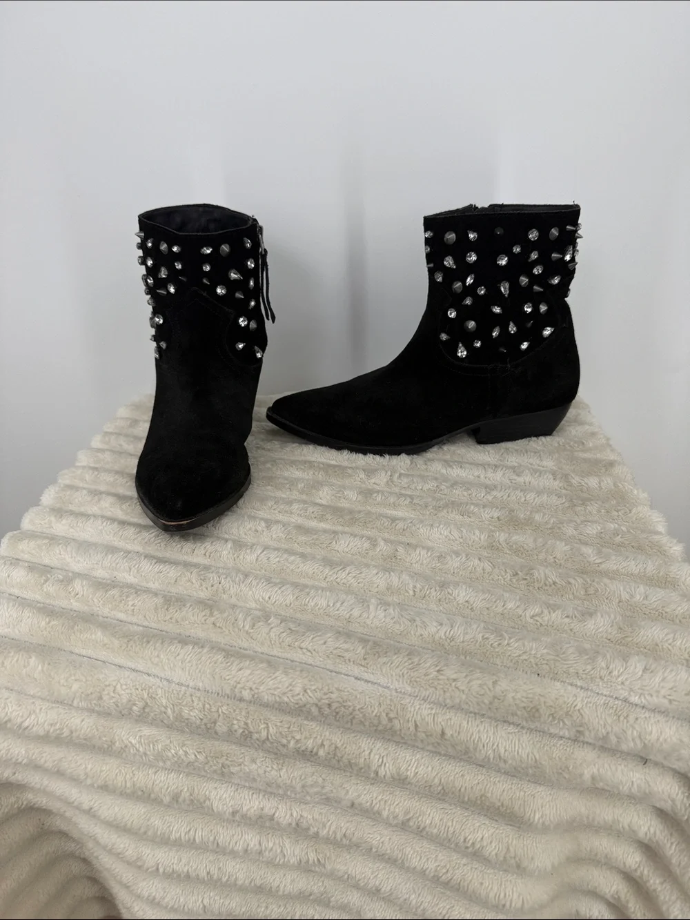 Sam Edelman Avril Black Suede Crystal-Embellished Women's Ankle Boots size 8M